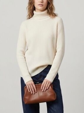 Antonio Melani Womens Cream Ribbed Cashmere Sweater, sz Large